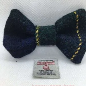 Navy Tartan Harris tweed dog bow tie