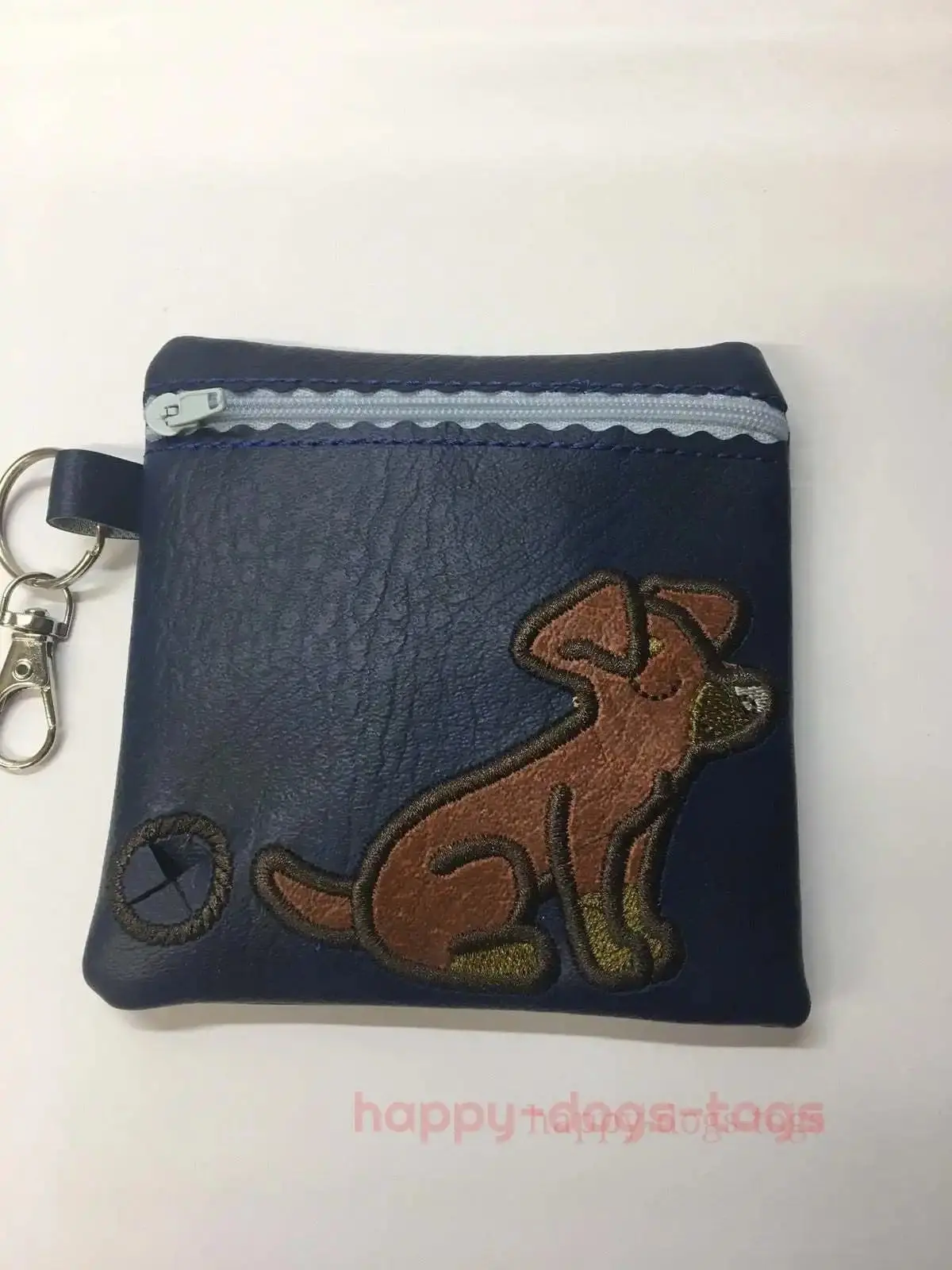 Navy Blue Embroidered Sitting Dachshund Dog poo bag dispenser