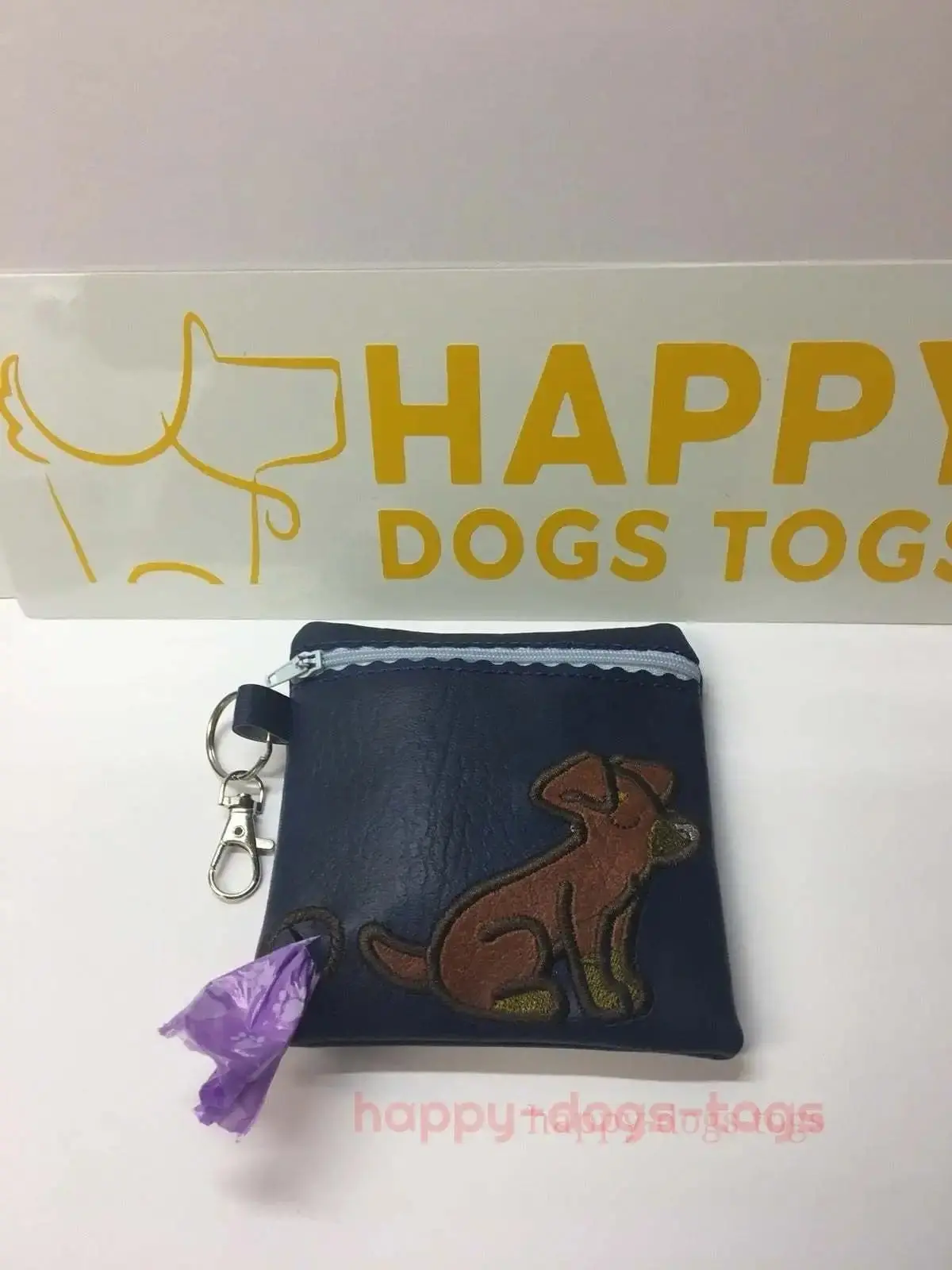 Navy Blue Embroidered Sitting Dachshund Dog poo bag dispenser - Image 2