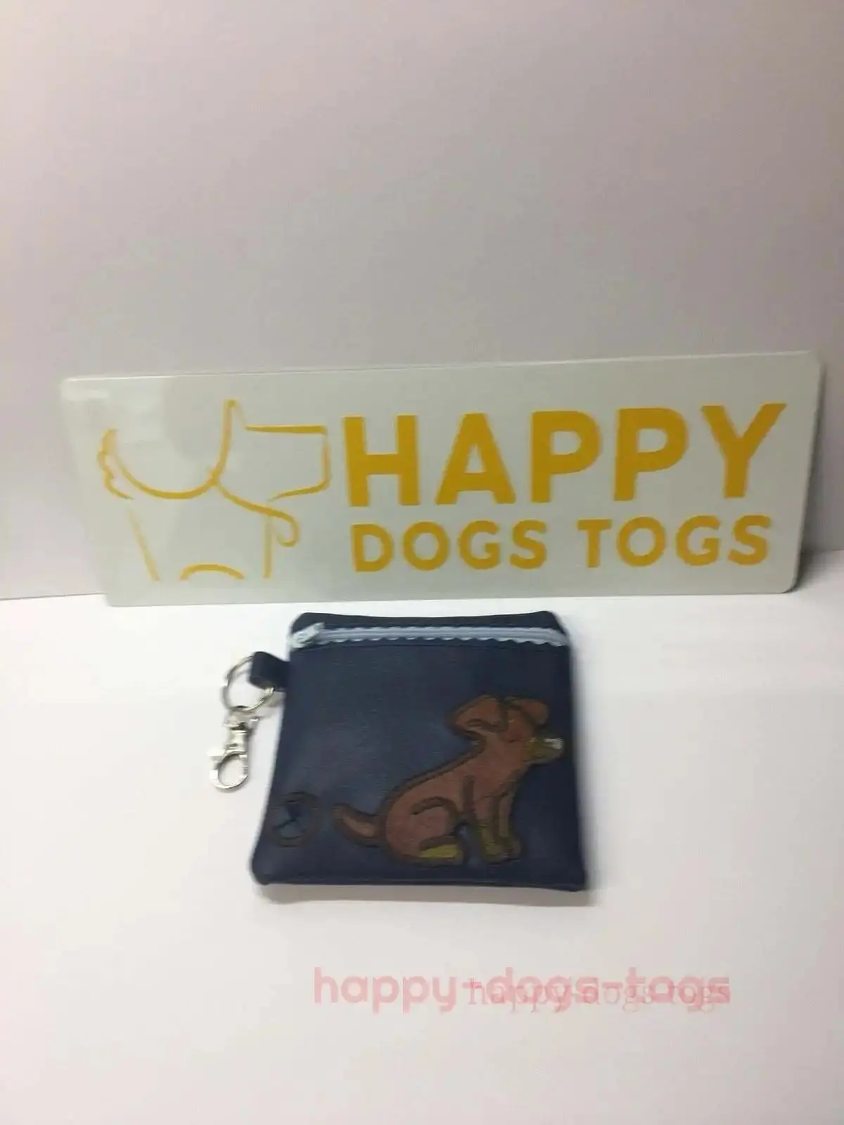 Navy Blue Embroidered Sitting Dachshund Dog poo bag dispenser - Image 3
