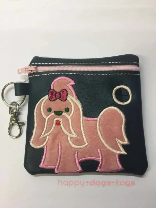 Navy Blue Shih Tsu Embroidered Dog Poo Bag Dispenser