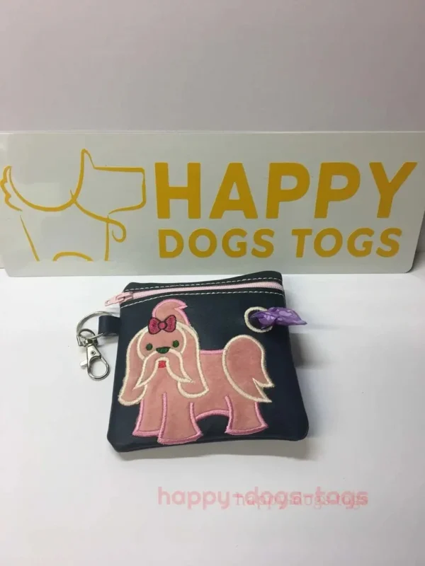 Navy Blue Shih Tsu Embroidered Dog Poo Bag Dispenser - Image 2