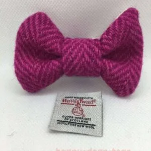 Pink HARRIS TWEED Dog Bow Tie, Small
