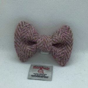 Pink And Grey Herringbone Harris Tweed Dog Dickie Bow