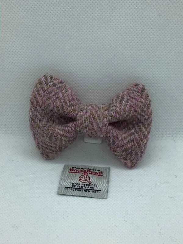 Pink And Grey Herringbone Harris Tweed Dog Dickie Bow