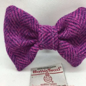 Pink And Purple Herringbone Harris Tweed Dog Bow Tie