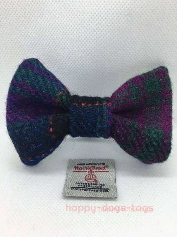 Purple Check Harris Tweed Dog Bow Tie