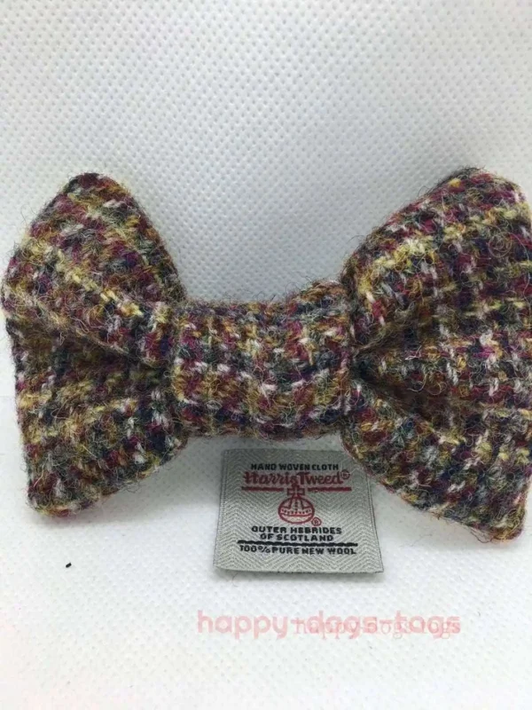 Red, Black,Yellow Harris Tweed Dog Bow Tie