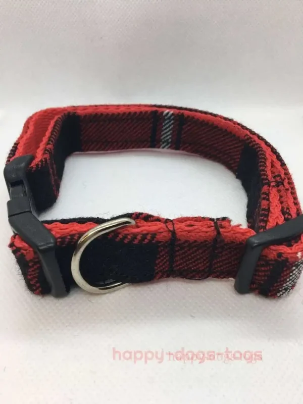 Scottish Tartan Dog Collar Red, Black Medium Size - Image 2