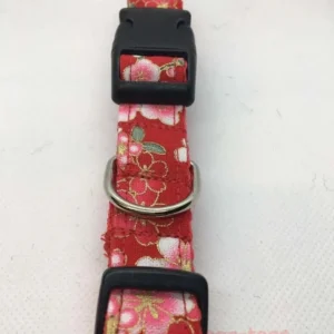 Red Oriental design floral dog collar Fits 10" - 16"