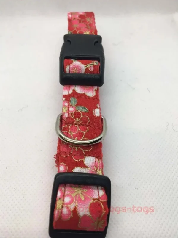 Red Oriental Design Floral Dog Collar Fits 10&Quot; - 16&Quot;
