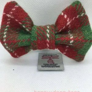 Red, Green And White Check Harris Tweed Dog Bow Tie