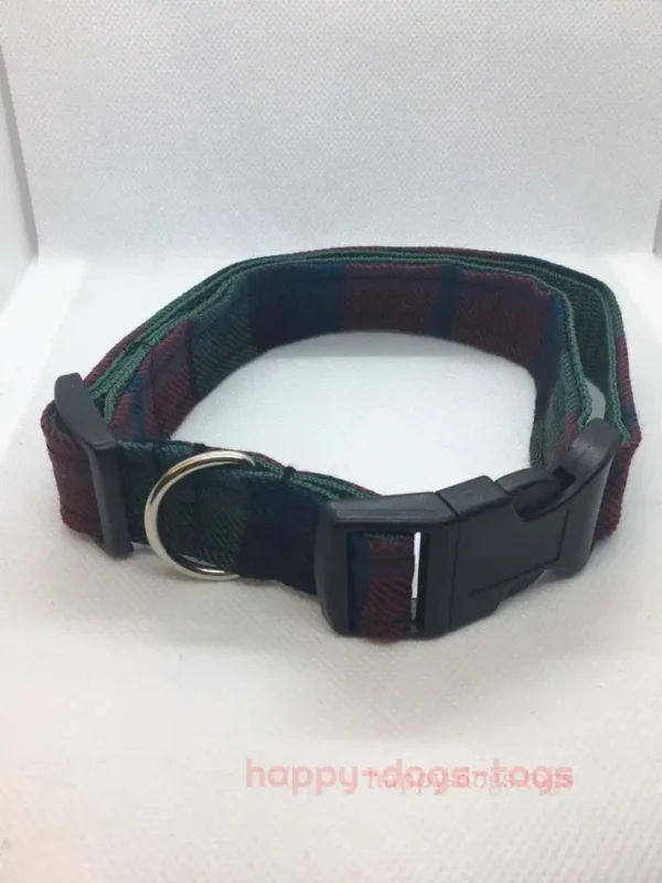 Green And Burgundy Tartan Dog Collar