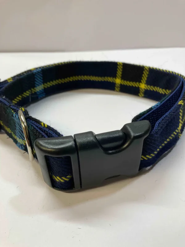 Scottish Tartan Dog Collar Blue With Yellow Check