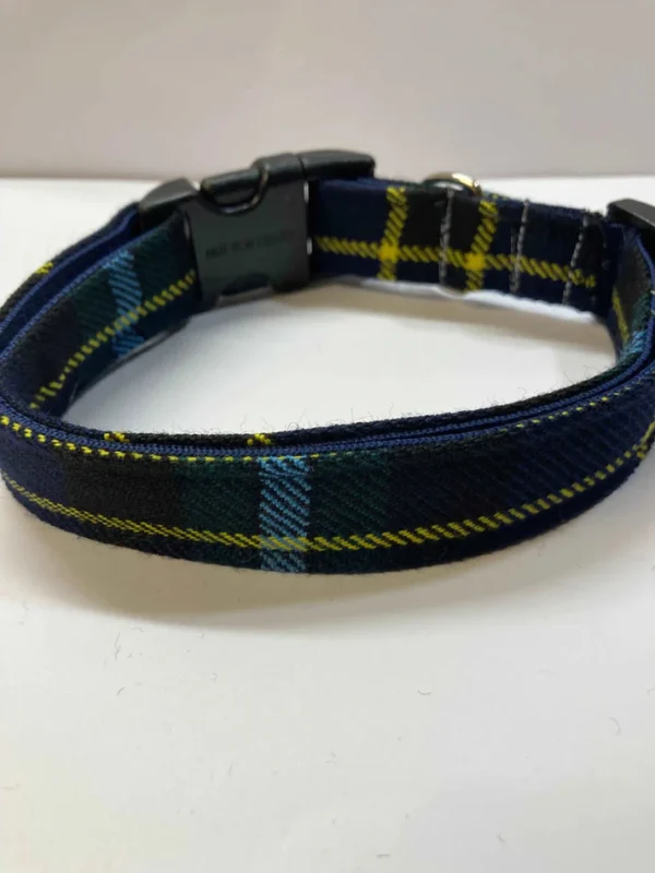 Scottish Tartan Dog Collar Blue With Yellow Check - Image 2