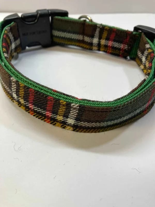 Handcrafted Tartan Dog Collar In Khaki Green Tartan - Image 2