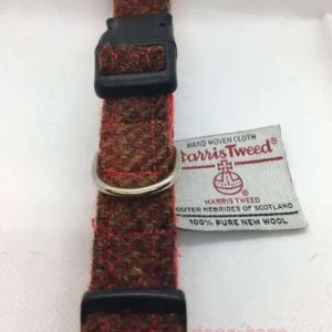 Shades of Red Harris tweed dog collar