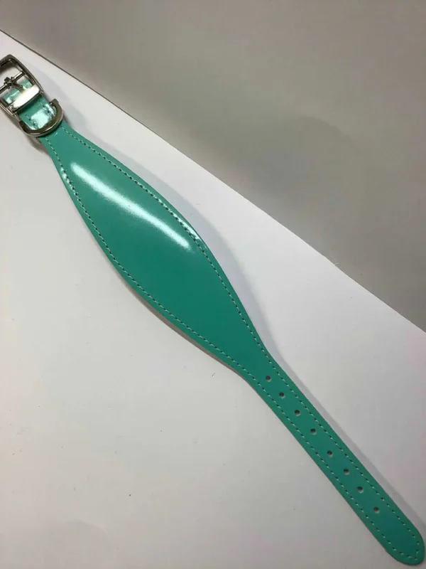 Small  Leather Greyhound Collar In Gloss Teal - Image 2