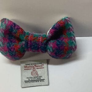 Small Harris Tweed Dog Dickie Bow for dogs in a Red Multi Check