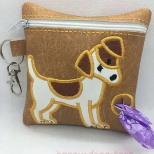 Tan Embroidered Jack Russell Dog poo bag dispenser