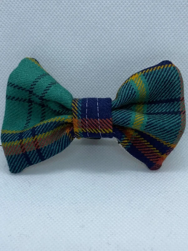 Tartan Dog Bow Tie In Green Multi Colour, Medium Size