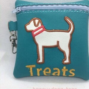 Teal Embroidered Dog Treat Bag