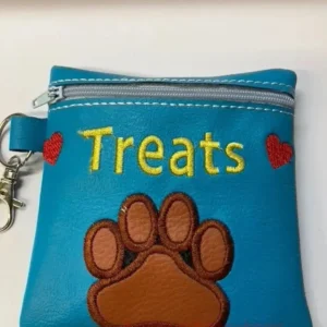 Teal Embroidered  Paw Print Dog Treat Bag.