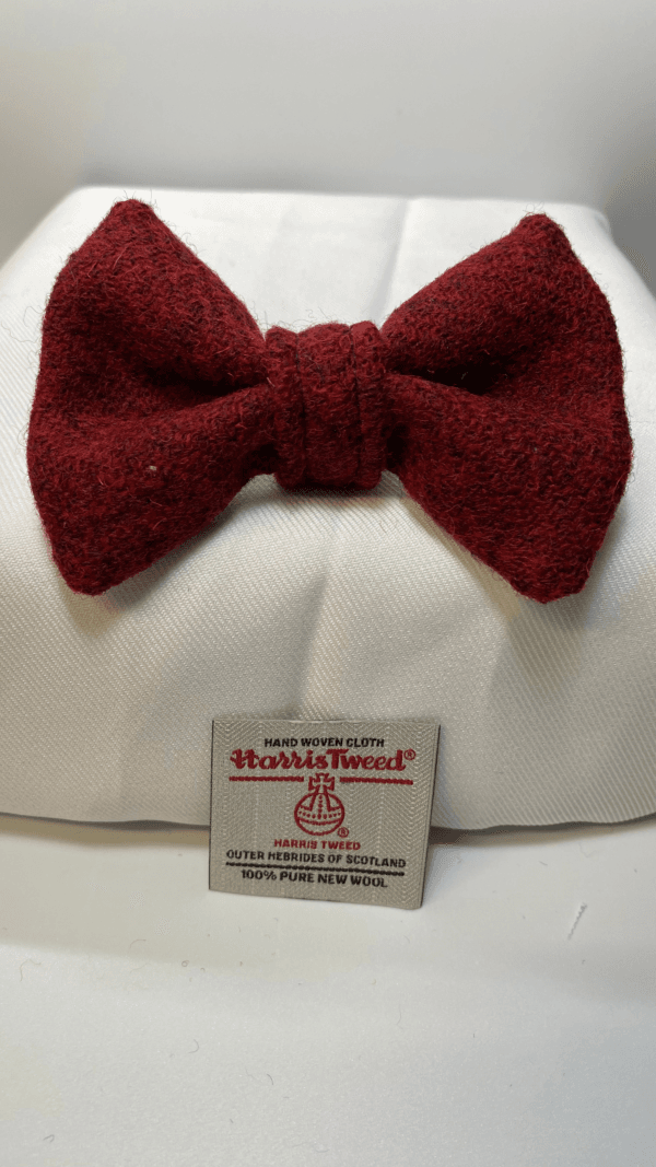 Dark Red Harris Tweed Dog Bow Tie