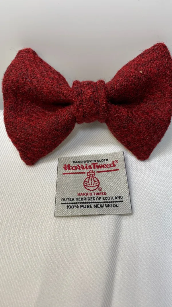 Dark Red Harris Tweed Dog Bow Tie - Image 2