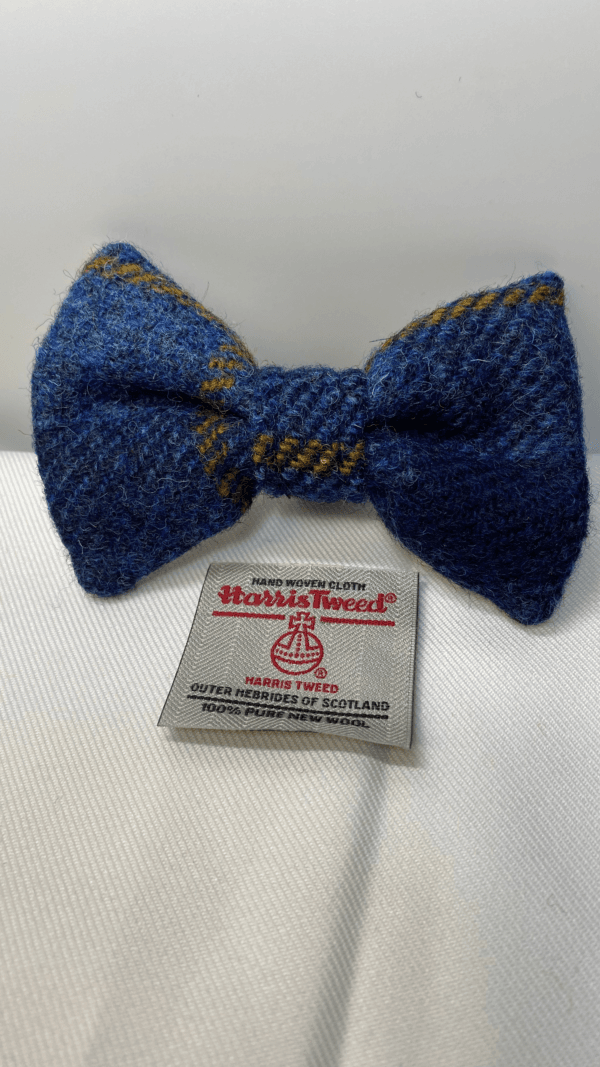 Dark Blue And Gold Harris Tweed Dog Bow Tie