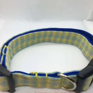 WOOL TWEED DOG COLLAR BLUE and YELLOW