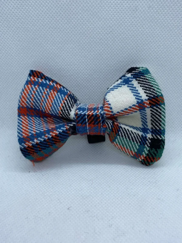 White Tartan Dog Bow Tie - Medium