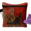 Yorkshire Terrier poo bag dispenser Embroidered in Red Faux Leather