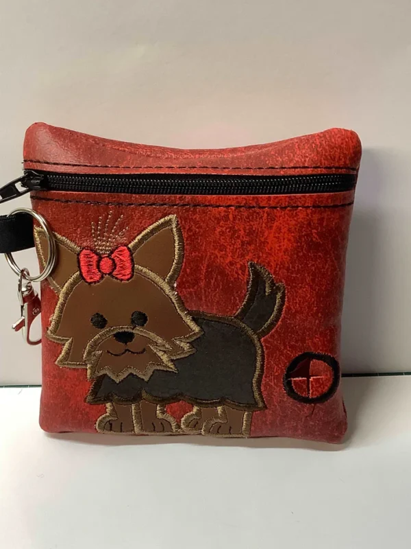 Yorkshire Terrier Poo Bag Dispenser Embroidered In Red Faux Leather - Image 2