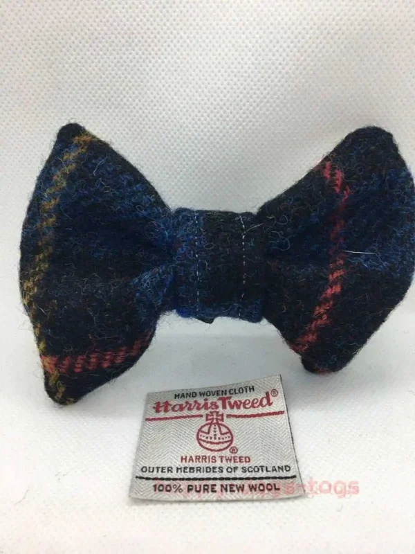 Large Black And Blue Harris Tweed Dog Bow Tie