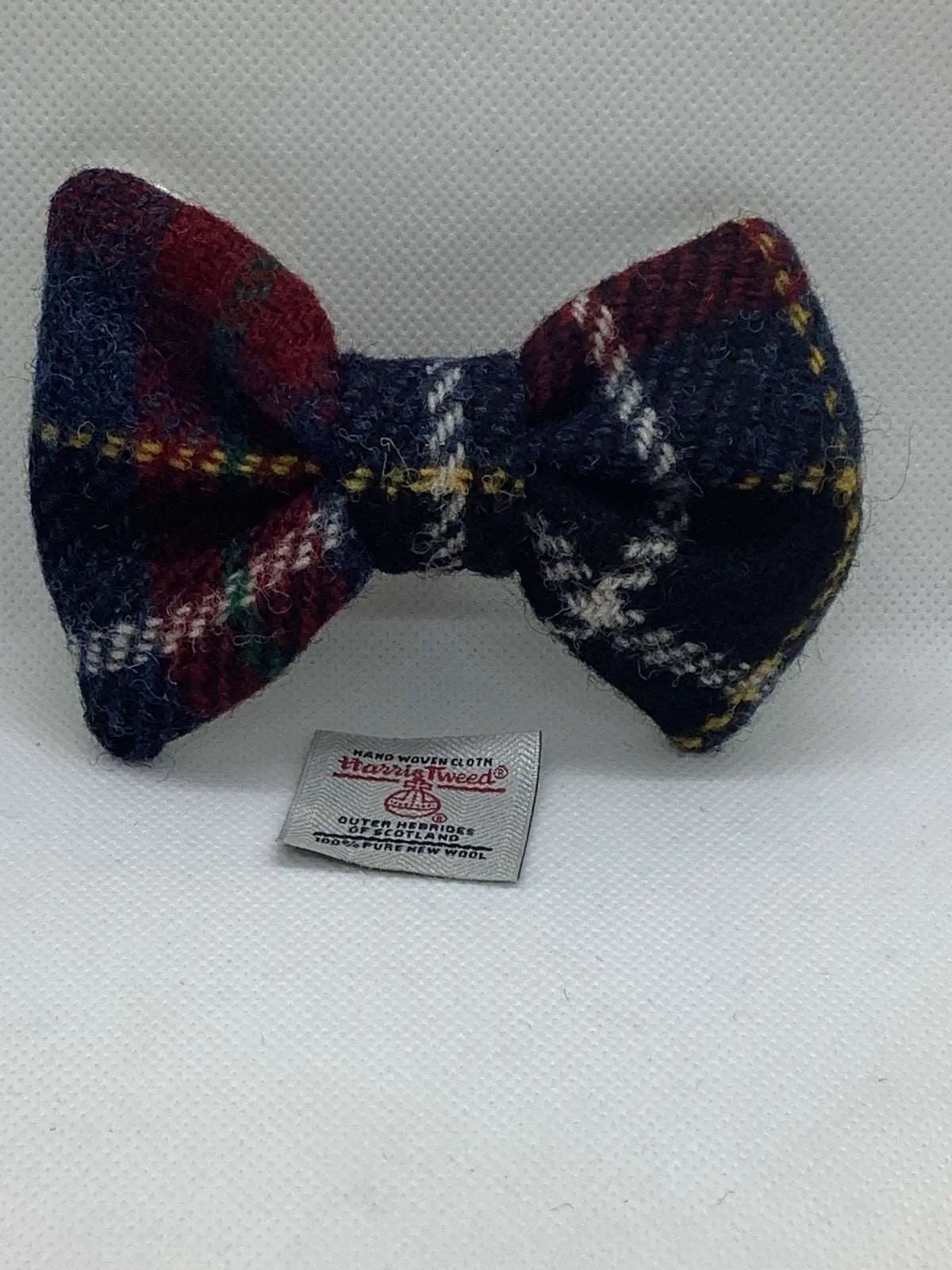 Navy Blue Tartan Harris Tweed Dog Bow Tie