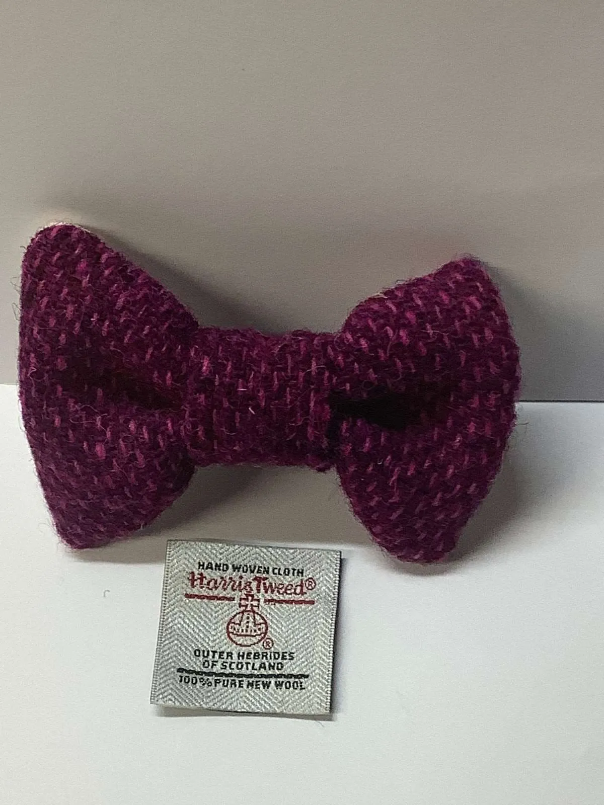 Harris tweed Medium dog bow tie in Burgundy Birdseye