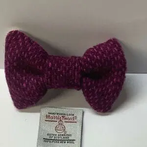Harris Tweed Small Dog Bow Tie in Burgundy birdseye Fabric