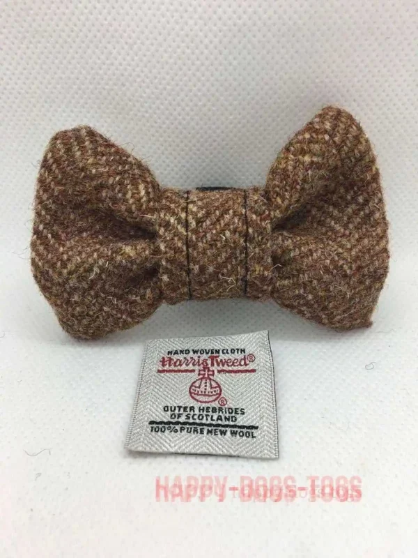 Brown And Cream Harris Tweed Small Dog Bow Tie