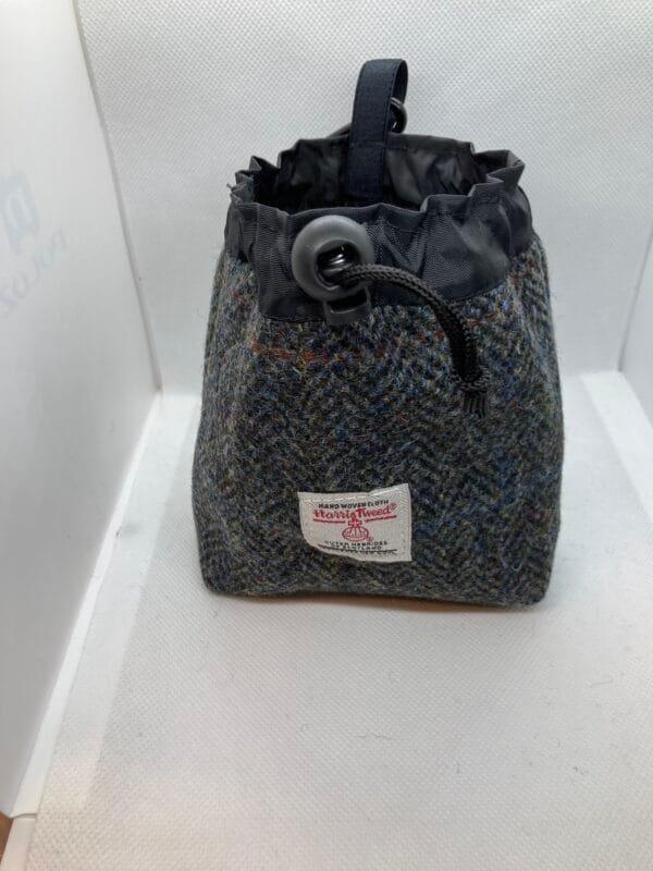 Grey Herringbone Harris Tweed Dog Treat Bag