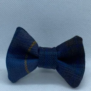 Small Tartan dog bow tie in Blue ,Brown and Gold .