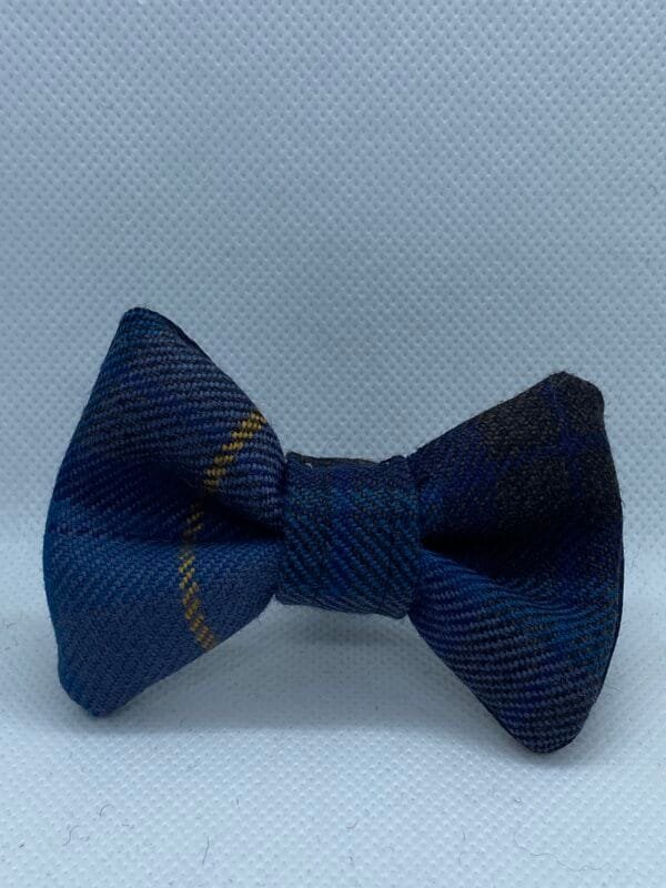 Small Tartan Dog Bow Tie In Blue ,Brown And Gold .