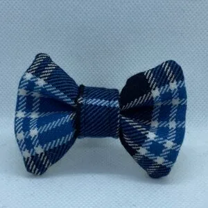 Small Blue and White Tartan Dog bow tie