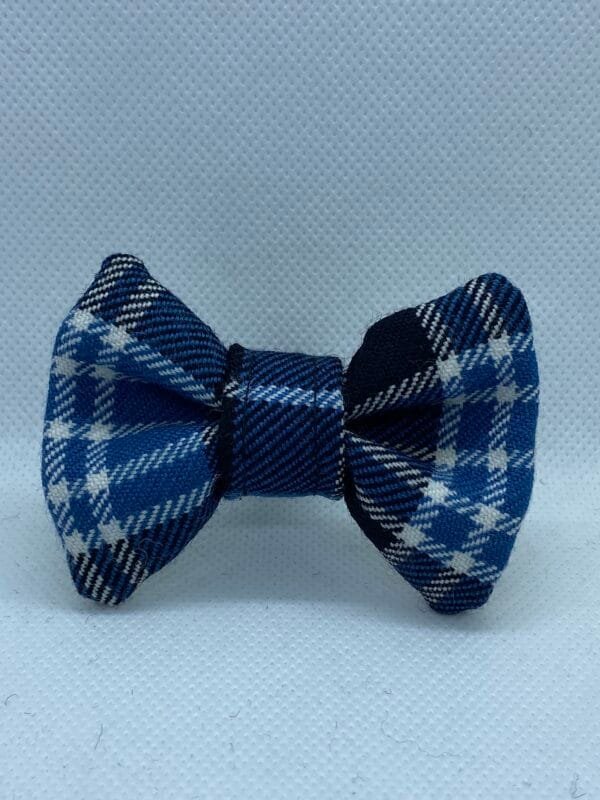 Small Blue And White Tartan Dog Bow Tie