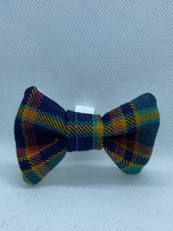 Navy And Green With Gold Small Tartan Bow Tie For Dogs