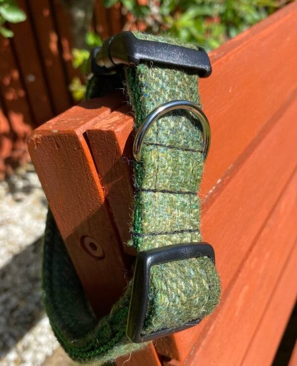 Large Green Herringbone Harris Tweed Dog Collar - Image 2