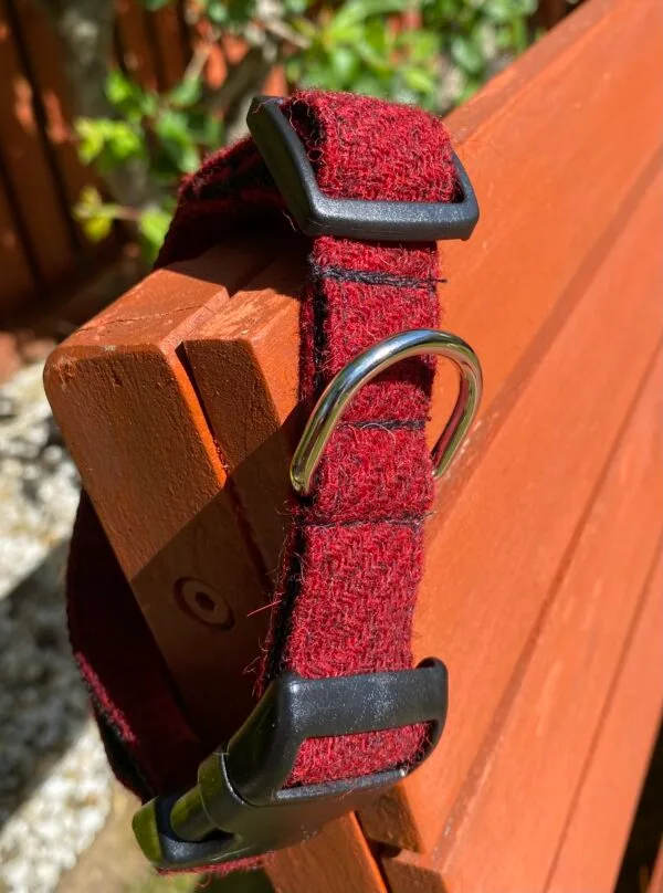 Large Dark Red Harris Tweed Dog Collar - Image 2