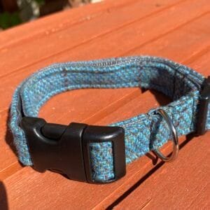 Large Blue Harris Tweed Dog Collar
