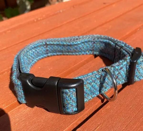 Large Blue Harris Tweed Dog Collar