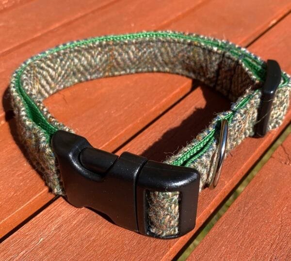 Large Fawn Herringbone Harris Tweed Dog Collar